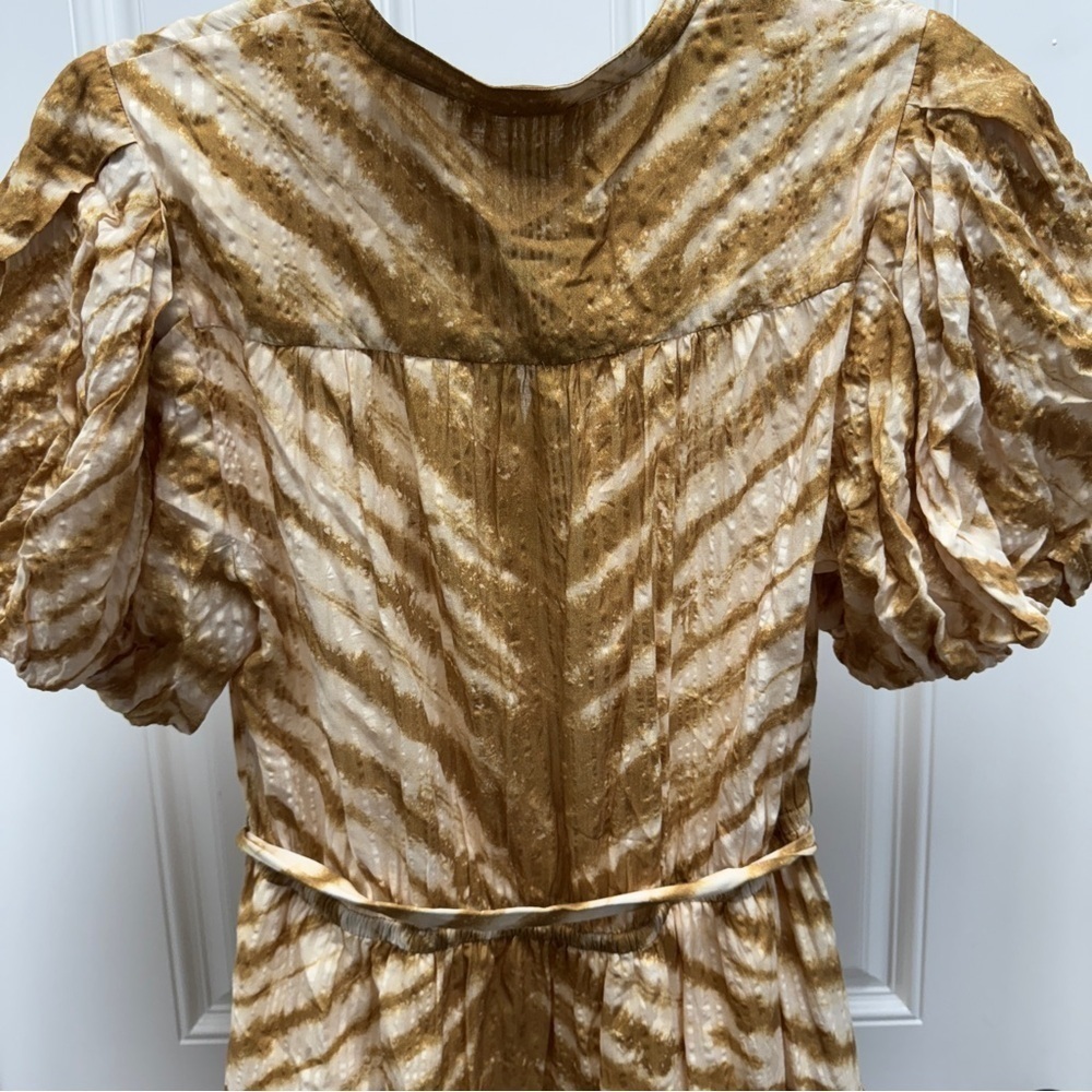 Ulla Johnson Magdalena Midi Dress Sand Tiger Print Puff Sleeves Ruffled - Picture 15 of 16